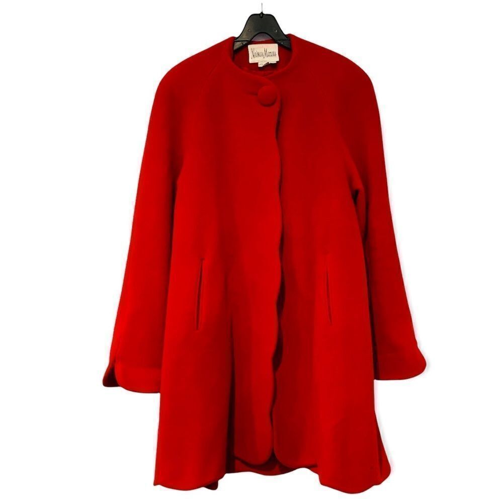 Vintage Neiman Marcus Red Pure Wool Scallop Hem Cape Coat Size 4